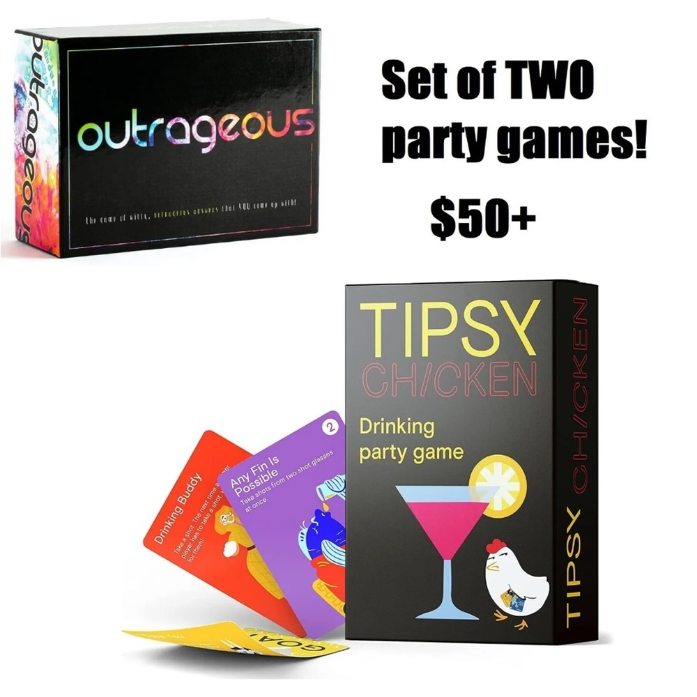 2 Drinking Games Cards - Outrageous & Tipsy Chicken Party Adults Gift Birthday